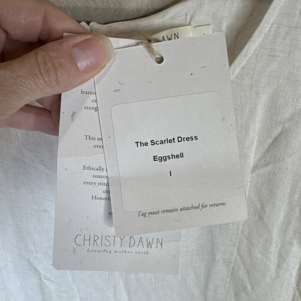 Christy Dawn Dress Women Large Scarlet Eggshell Linen Blend Cream Cottagecore - Picture 5 of 10